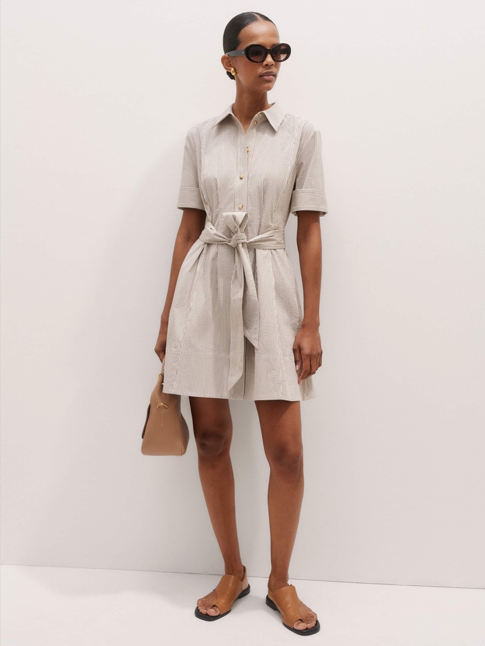 ME+EM Seersucker stripe mlnl shirtdress